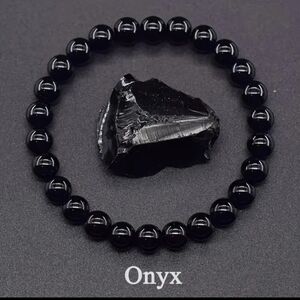 Black Onyx Beaded Stretch Bracelet. Unisex. NWT